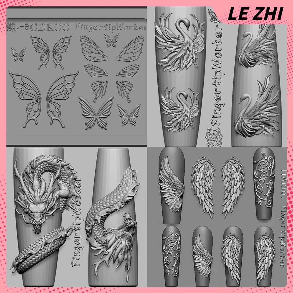Silicone Stamp for Nails Animal Series, 1 Piece, 3D Nail Art Decorations with Dragon, Butterfly, Swan, Fox, Snake