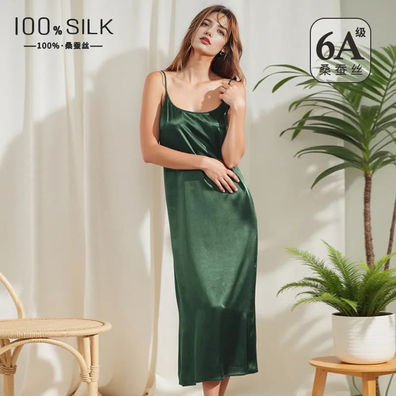 100% Mulberry Silk Slip Dress 19 Momme Heavyweight Sexy Backless Split Long Nightgown Bridal Robe Lounge Dress