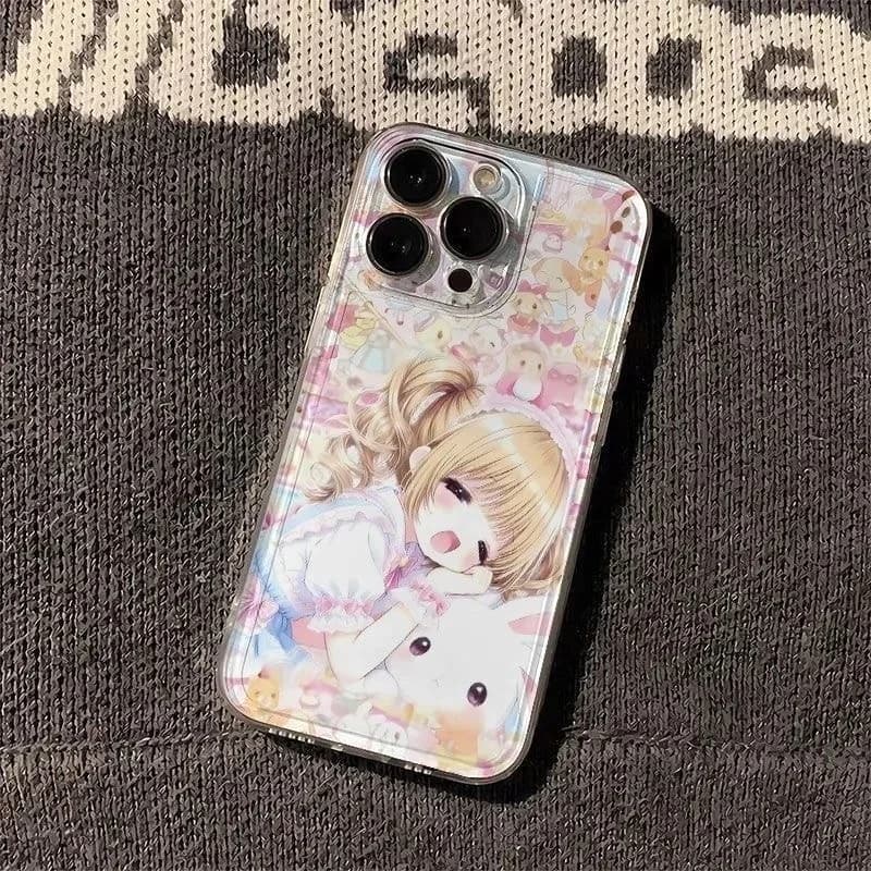 Anime Old-School Cute Girl Rabbit loli Phone Case for iPhone 17 16 15 14 13 12 11 Pro Max Plus Air Sweet Girl Transparent Cover