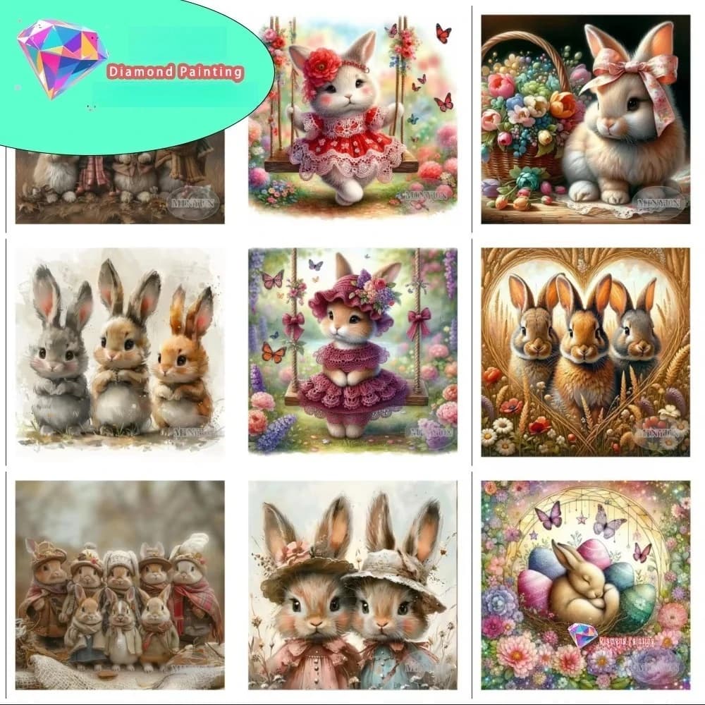 Nuovo Kit Pittura Diamante Coniglio Pasquale, Diamanti Quadrati e Rotondi 5D, Mosaico Fai da Te, Arte Artigianale Unica, Regalo Squisito, Decorazioni per la Casa
