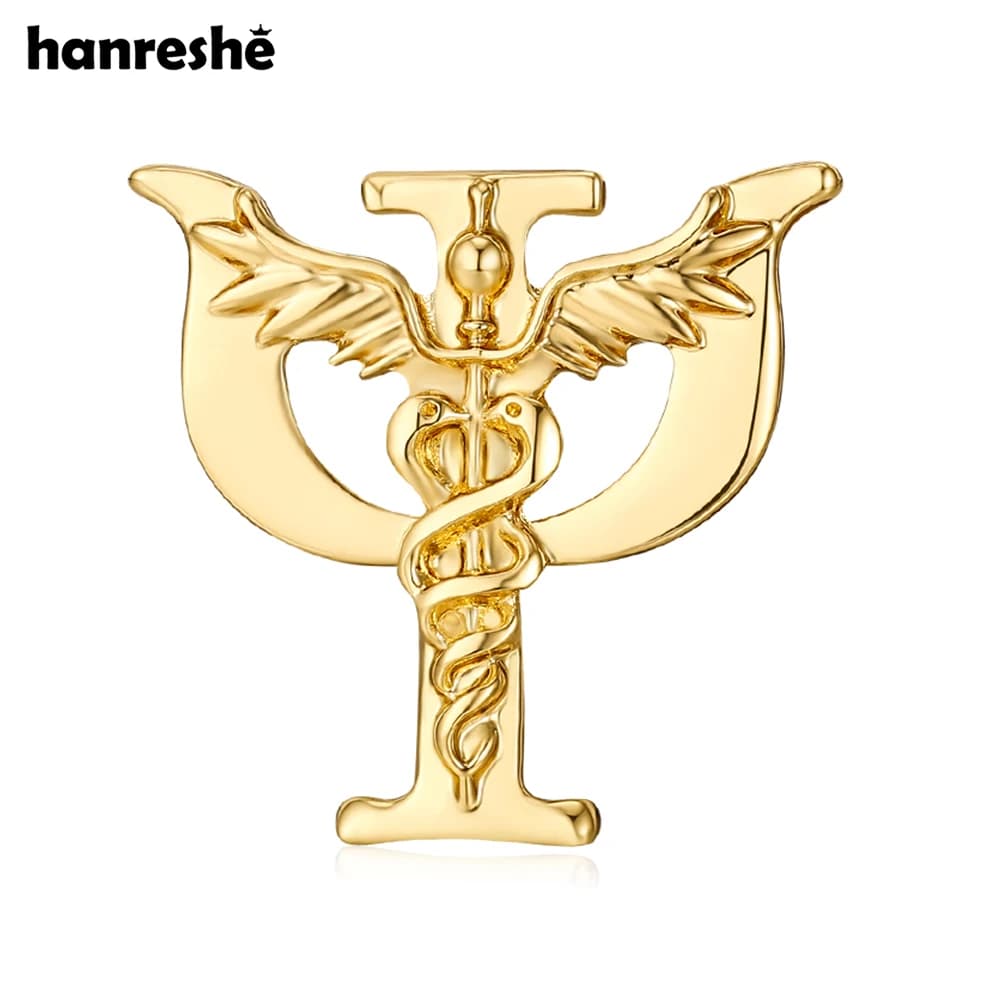 Hanrehse Psi Psychology Caduceus Brooch Pin Medical Backpack Lapel Hat Badge Decoration for Psychologist Doctor Nurse