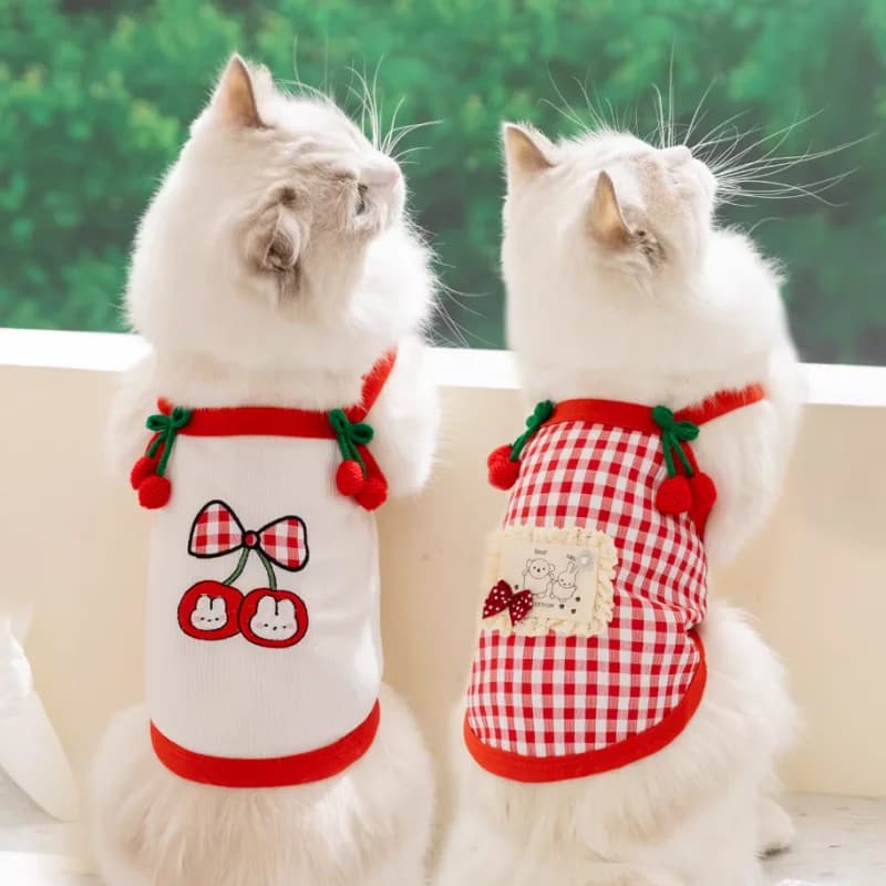 Maglietta Rinfrescante Estiva 2026 per Cani, Gilet con Bretelle a Tema Ciliegia, Abbigliamento per Cani di Piccola Taglia (Chihuahua, Bichon), Magliette per Cani Femmine