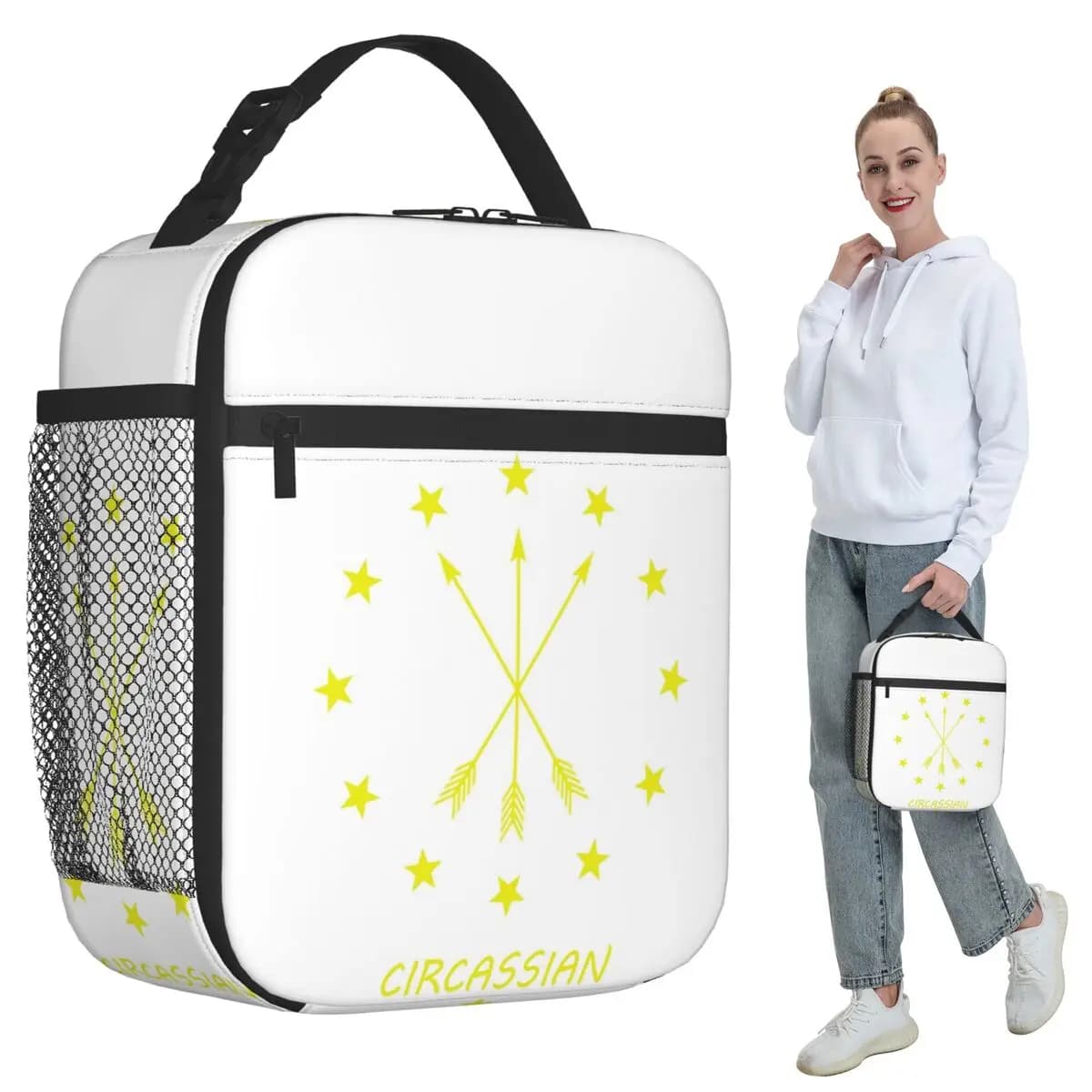 Borsa termica per il pranzo con 12 stelle e 3 frecce, bandiera dell'Adygea, per bambini, scuola, contenitore termico per alimenti, borsa termica per il pranzo