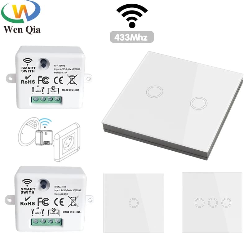 Interruttore da parete a luce intelligente wireless 433 Mhz con telecomando pannello a parete touch mini ricevitore relè 220 V 10A per ventola lampada a LED domestica