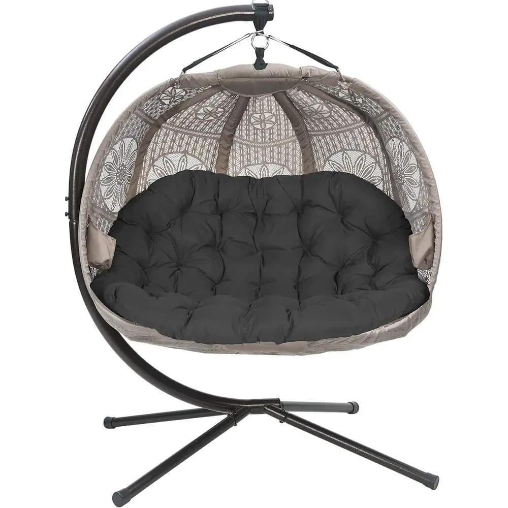 Pumpkin-shaped patio chair with black cushion inspired by Dreamcatcher