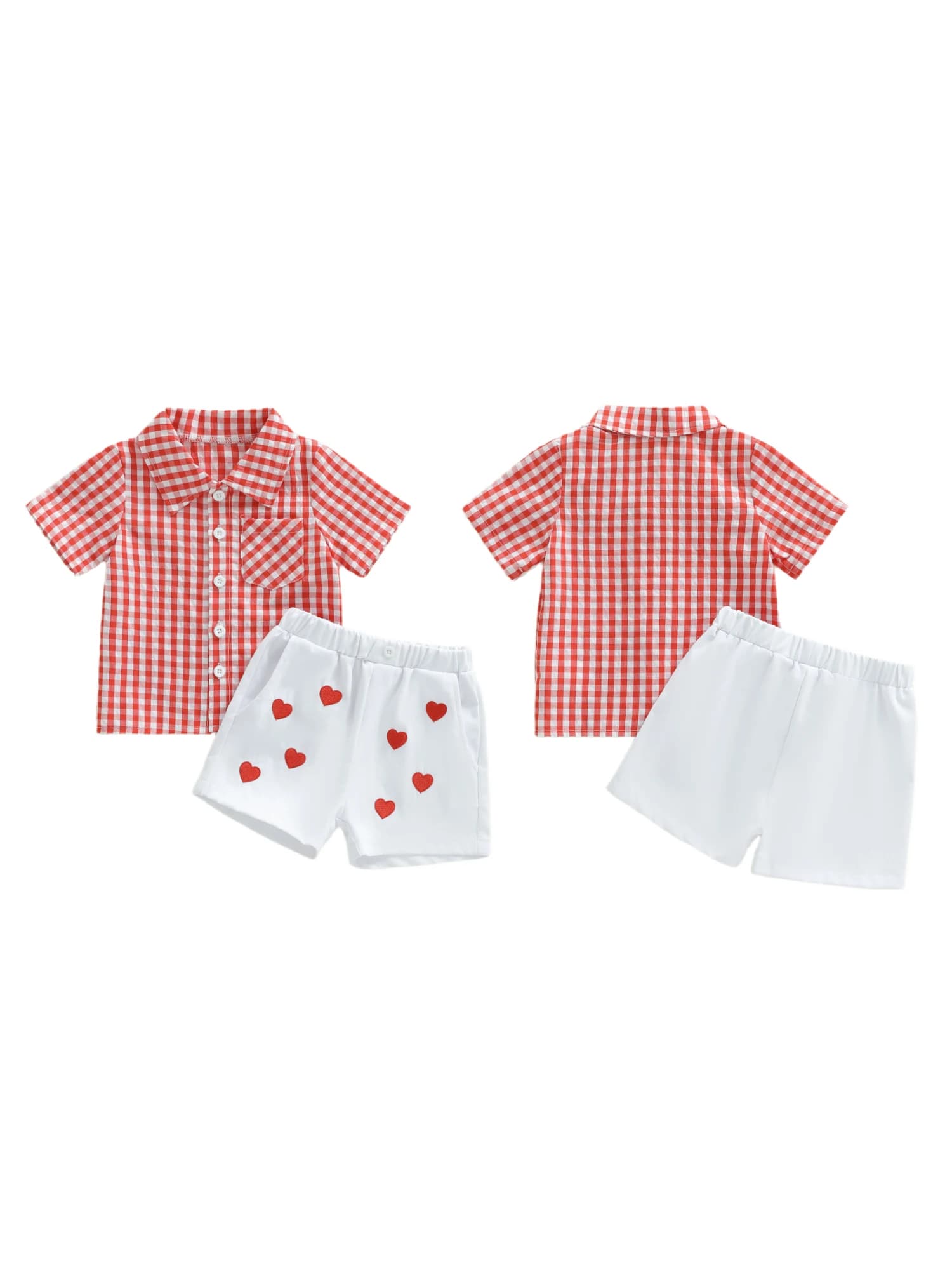 Lovely outfit for Valentine's Day. Elegant shirt with Scottish twist and shorts with heart print for babies and girls, 2 pieces