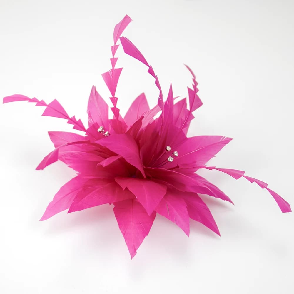 Corpetto con spilla in piuma rosa fucsia | Fermaglio per capelli da sposa floreale Copricapo da sposa Prom Party Abito da sera Accessori per capelli