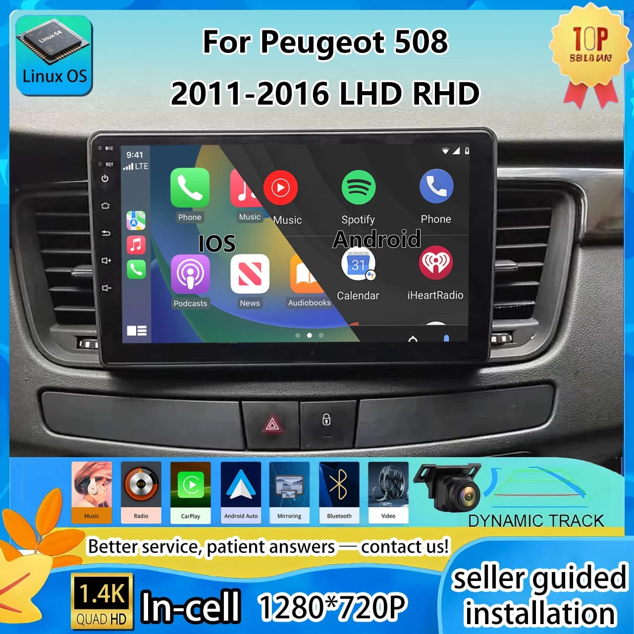 Autoradio per Peugeot 508 2011-2016 con Carplay Wireless, Lettore Multimediale per Auto, Aggiornamento Touch Screen, Android Auto, Car Play, Linux, BT5.0