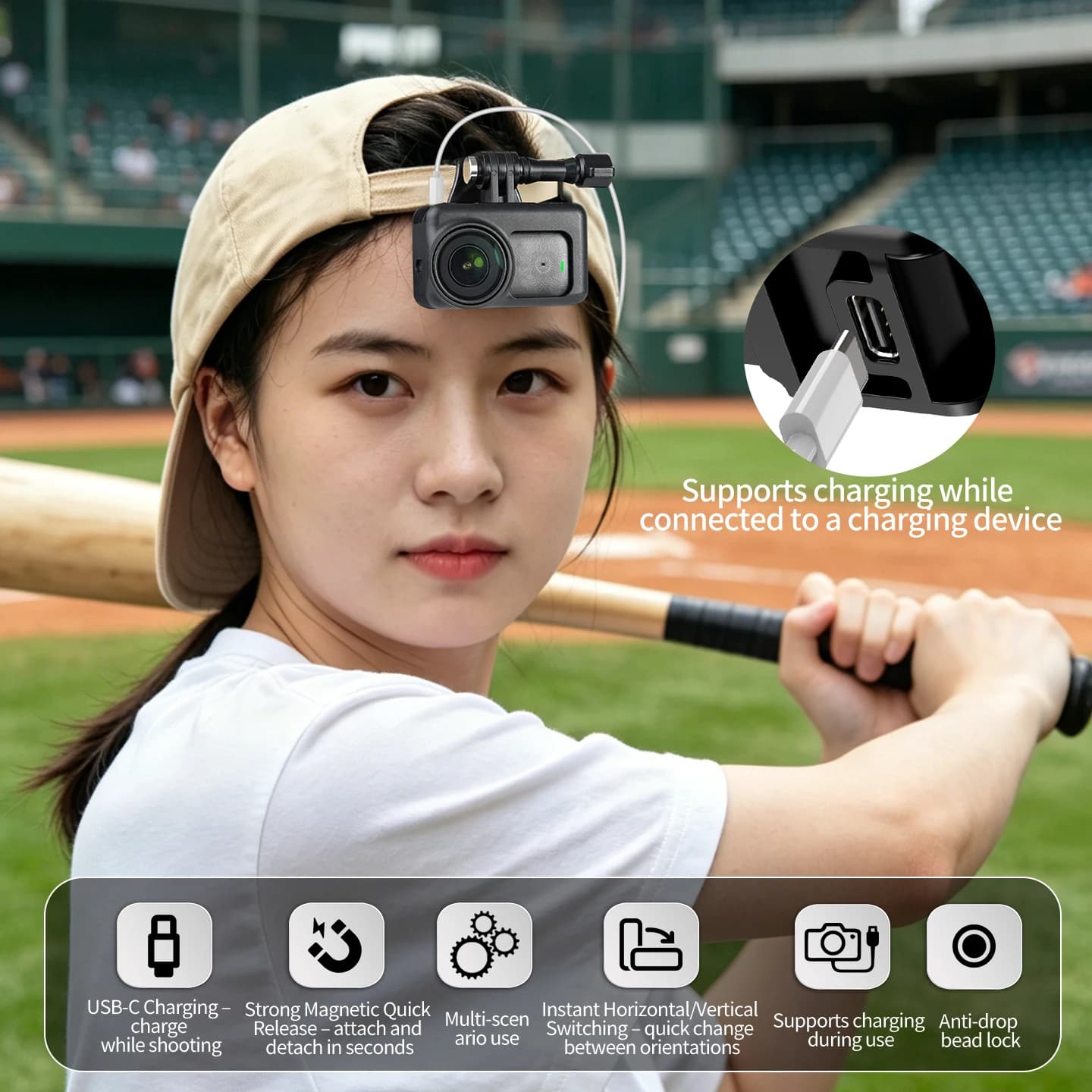 Hat Clip Magnetic Camera Cage USB-C Charging with Dual Cold Shoe Mount for DJI Osmo Nano Action Camera Vlog Shooting Accessories