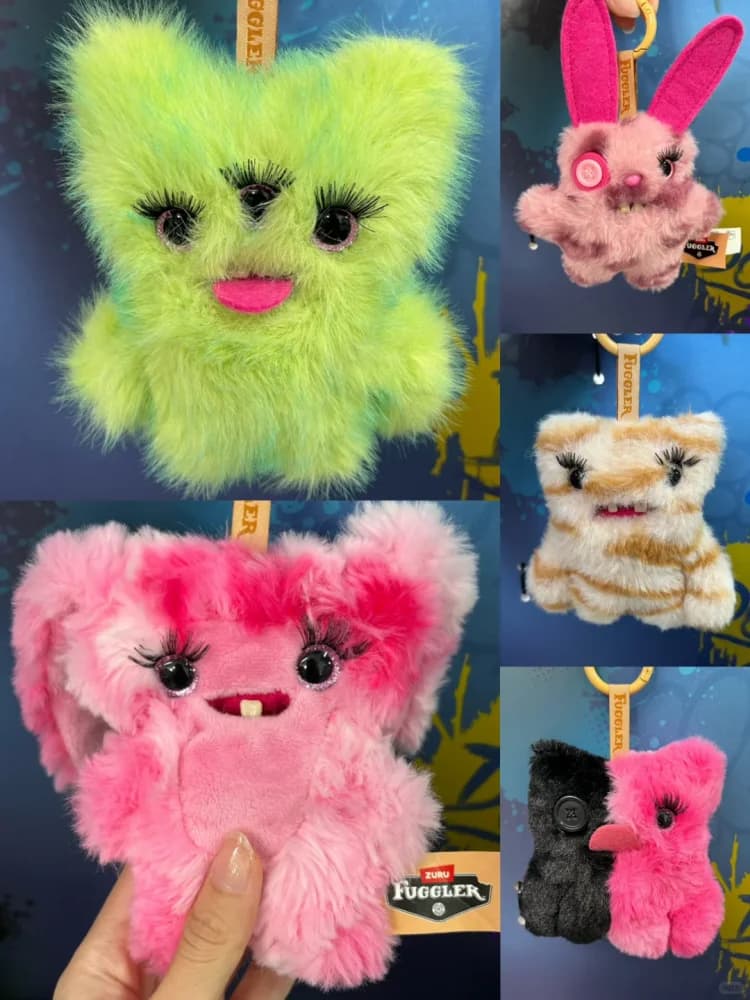 Fuggler New Cute Funny Ugly Monster Baddies Series Pink Rabbit Stuffed Animal Collectible Plush Toy Bag Charm Collectors Gift