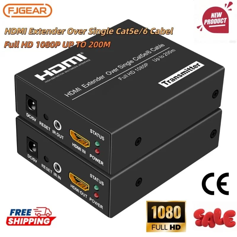 FJGEAR Extender HDMI IP 150M/200M, Trasmettitore e Ricevitore Video 1080P su Cavo Ethernet RJ45 Cat6 per PC TV Proiettore