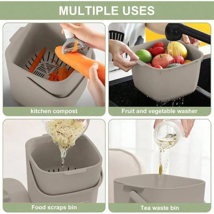 10L Multi-Use Kitchen Compost Bin Food Scraps Tea Waste Collector With Strainer