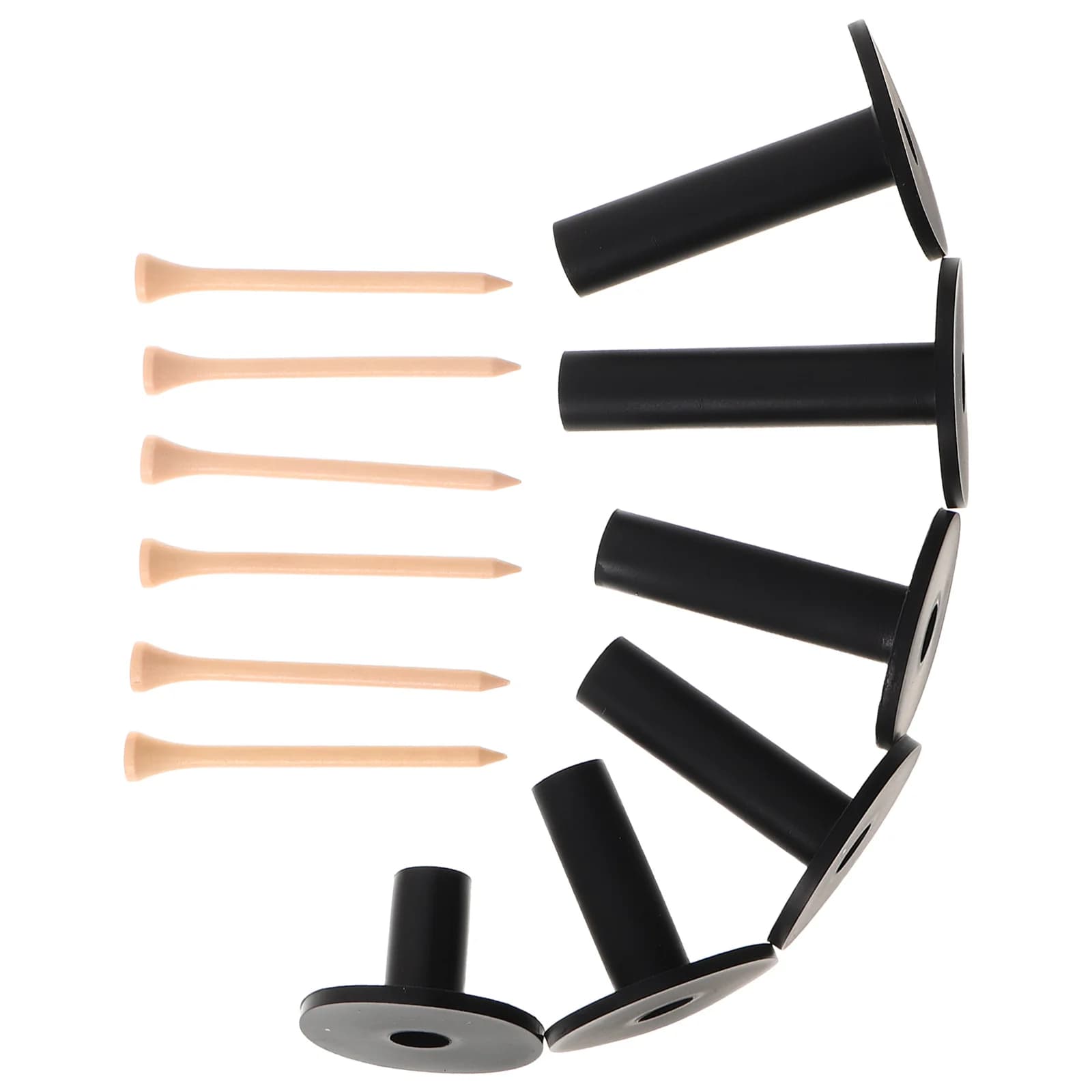 6 pezzi Tee da golf in gomma per tappetino Supporto per tee riutilizzabile con chiodi di fissaggio 35 54 65 70 75 83 mm Pioli infrangibili neri per golf