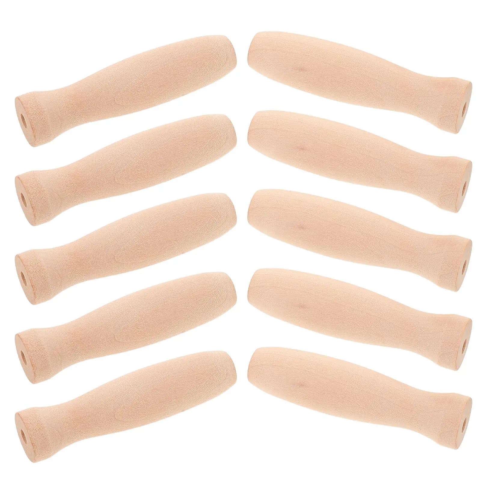 10Pcs Wooden Handle Replacement for Spatula Frying Pan Grill Turner Hoe Garden Tools Ergonomic Heat Resistant Natural Wood Grain