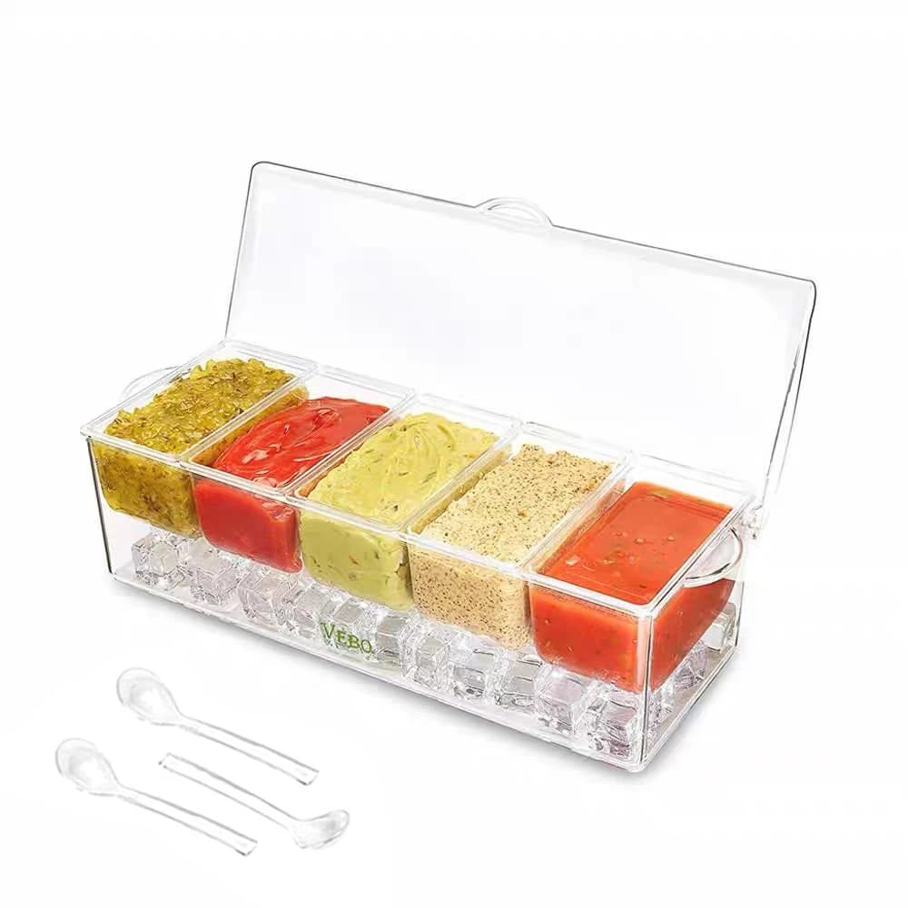 Seasoning Storage Box Removable 4/5 Clear Crystal Acrylic Kitchen Chilled Container Salt Sugar Server with Spoon Lid
