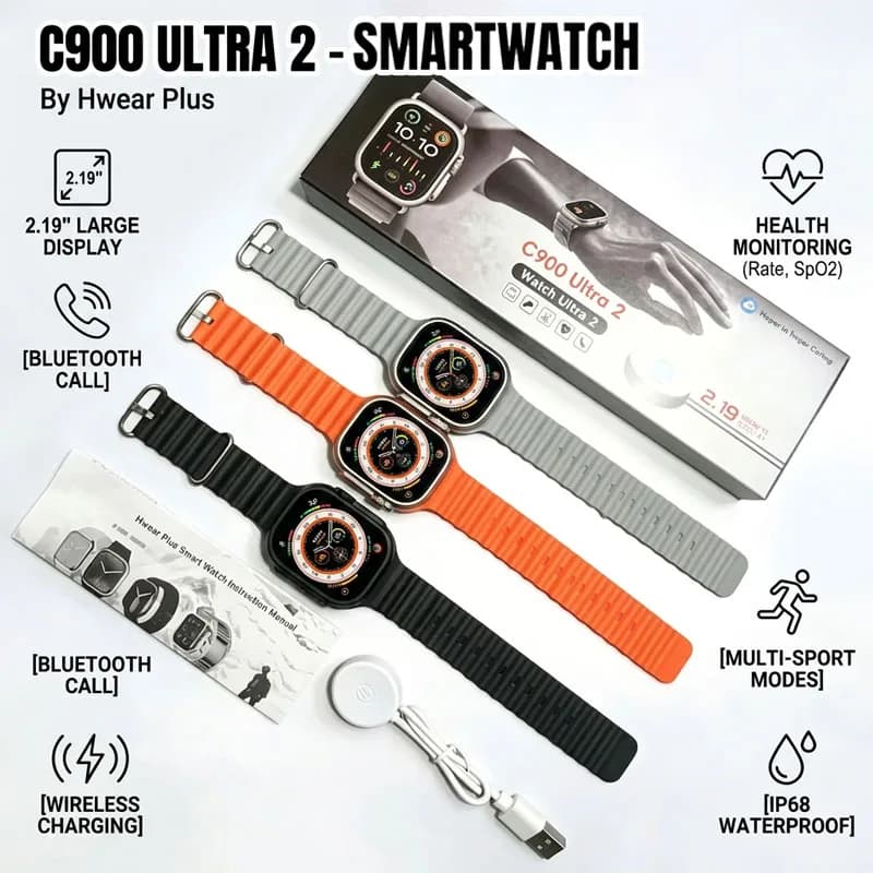 New C900 Ultra 2 Smart Watch 2.09" HD Display Bluetooth Call Wireless Charging Fitness Tracker Smartwatch For Men Women