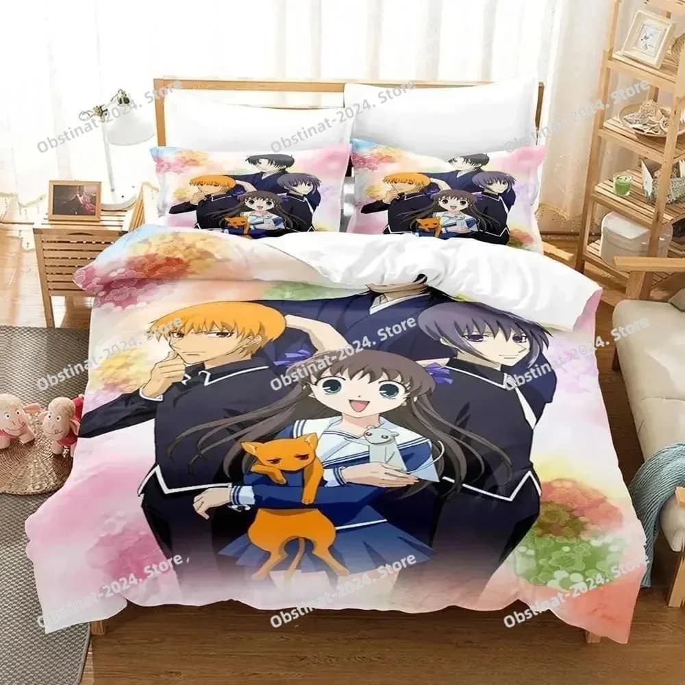 Set di biancheria da letto Fruits Basket, set per letto singolo, matrimoniale, queen size, king size, per adulti e bambini, set copripiumino, set lenzuola 3D anime.