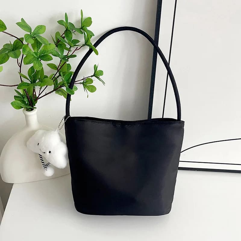 Borsa a mano dal design di nicchia coreano - Borsa a secchiello in nylon per ascella - Borsa regalo - Borsa regalo di compleanno - Borsa da donna con lettere