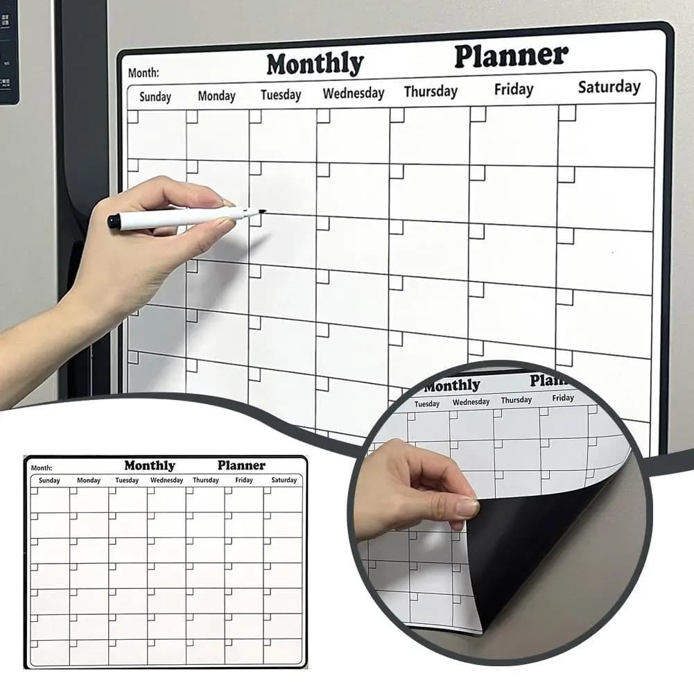 Stylish Magnetic Dry Erase Calendar Whiteboard Magnetic Refrigerator Sticker Weekly Monthly Planner Schedule Message Board