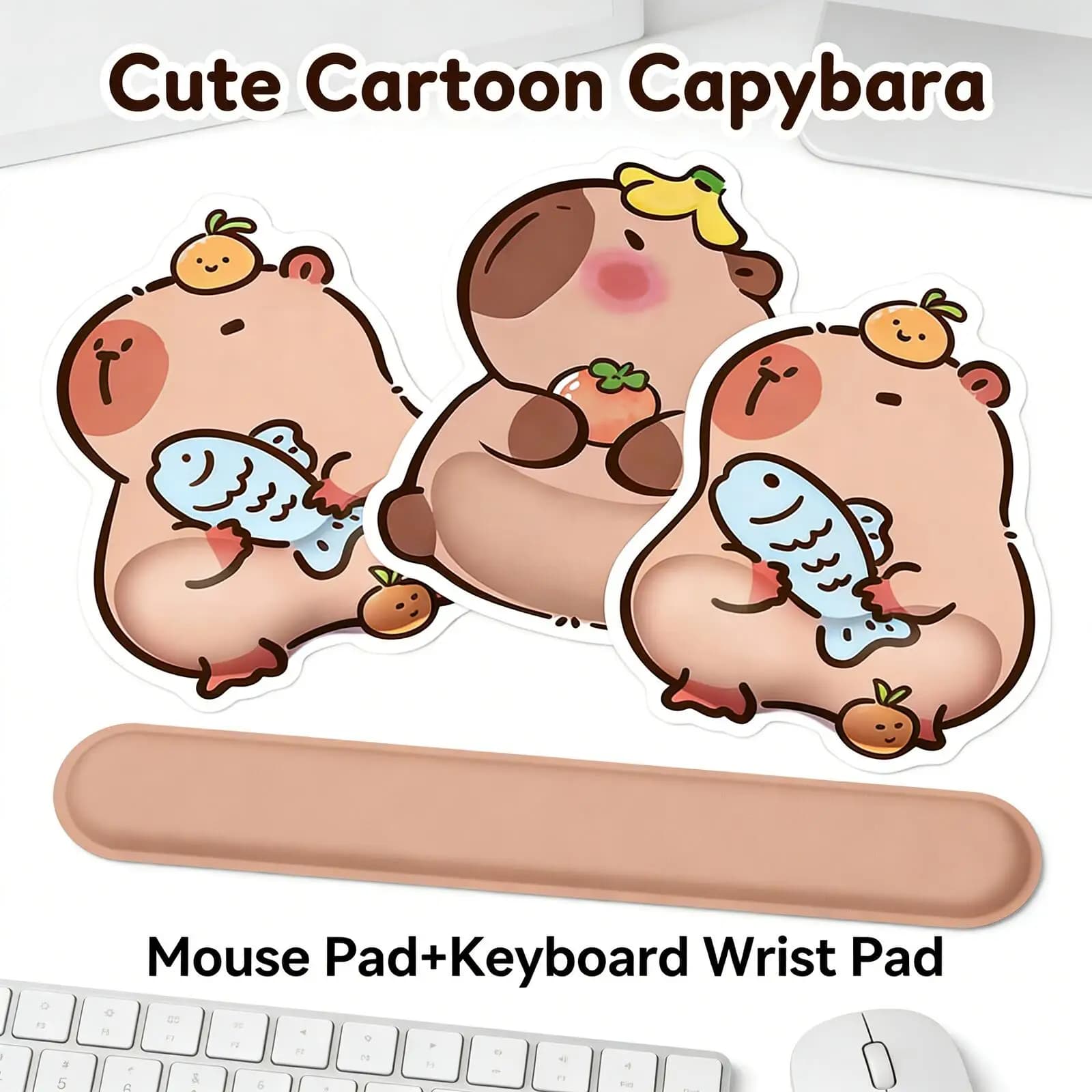 Tappetino Ergonomico per Mouse e Tastiera con Design Capibara Cartoon, in Memory Foam a Lento Ritorno, Antiscivolo, per Casa, Ufficio, Gaming, Regalo