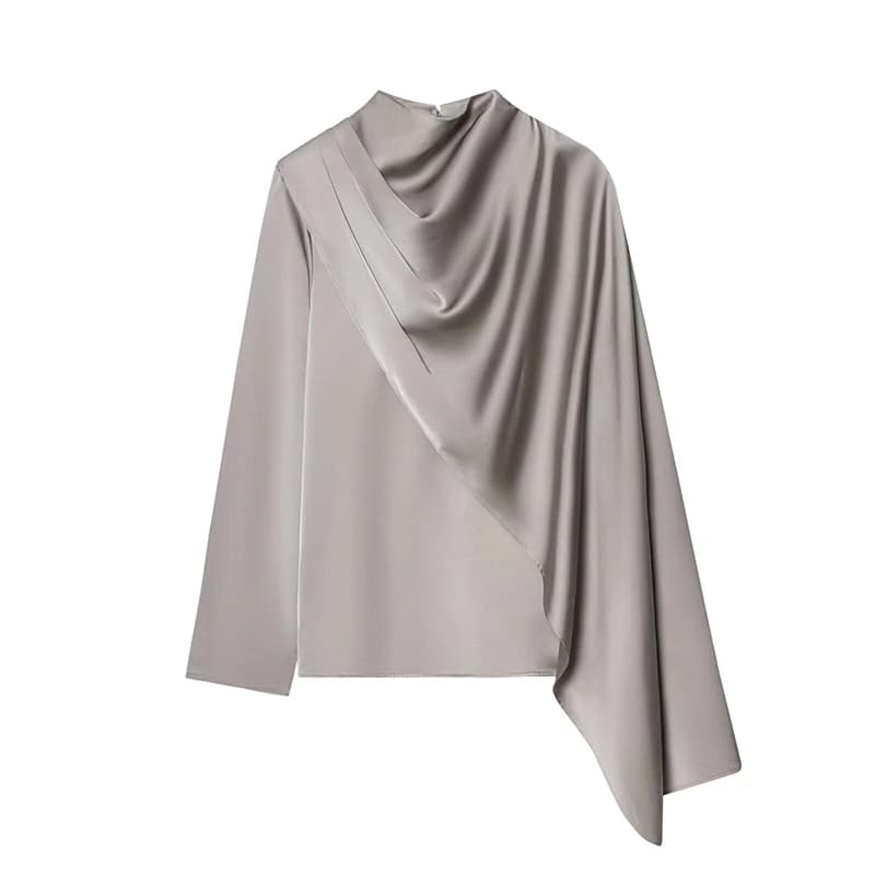 YENKYE Nuovo 2026 Camicetta in raso con design a scialle da donna Manica lunga Primavera High Street Top eleganti