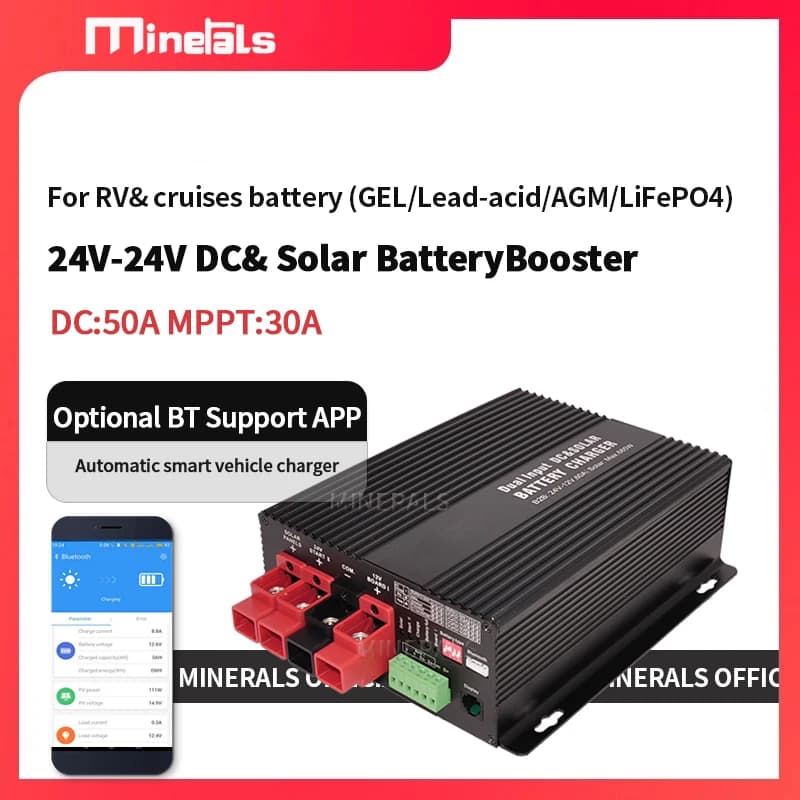 Caricabatterie DC-DC con booster e MPPT da 24V a 24V 50A, regolatore MPPT da 30A per energia solare, supporto BT LCD automatico per camper