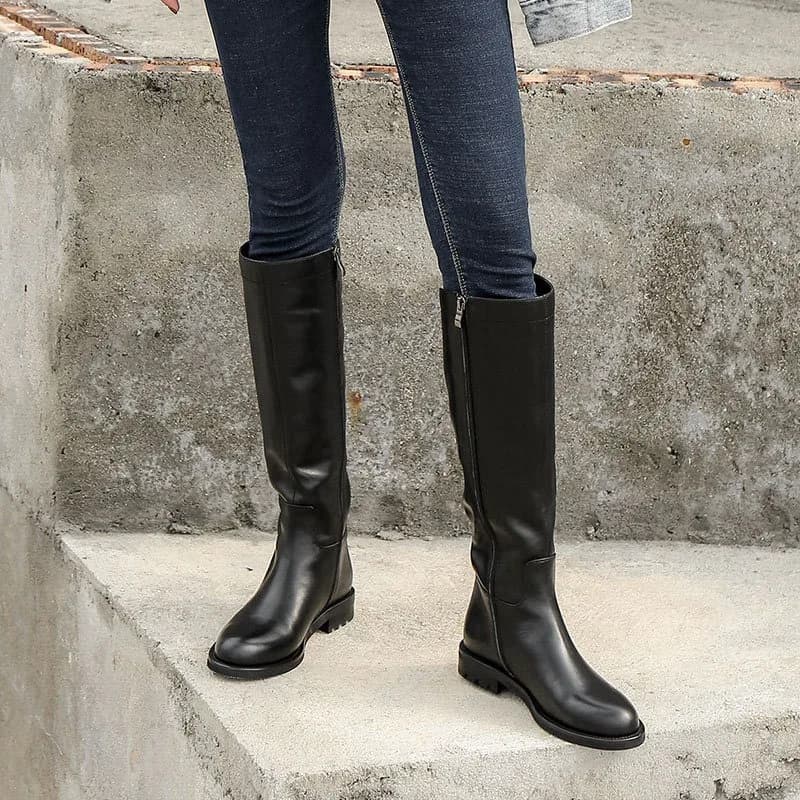 Stivali Alti al Ginocchio in Vera Pelle per Donna, Taglie Grandi 41-43, Foderati in Pelliccia, Caldi Stivali Invernali da Cavaliere, Scarpe da Neve con Pelliccia Spessa