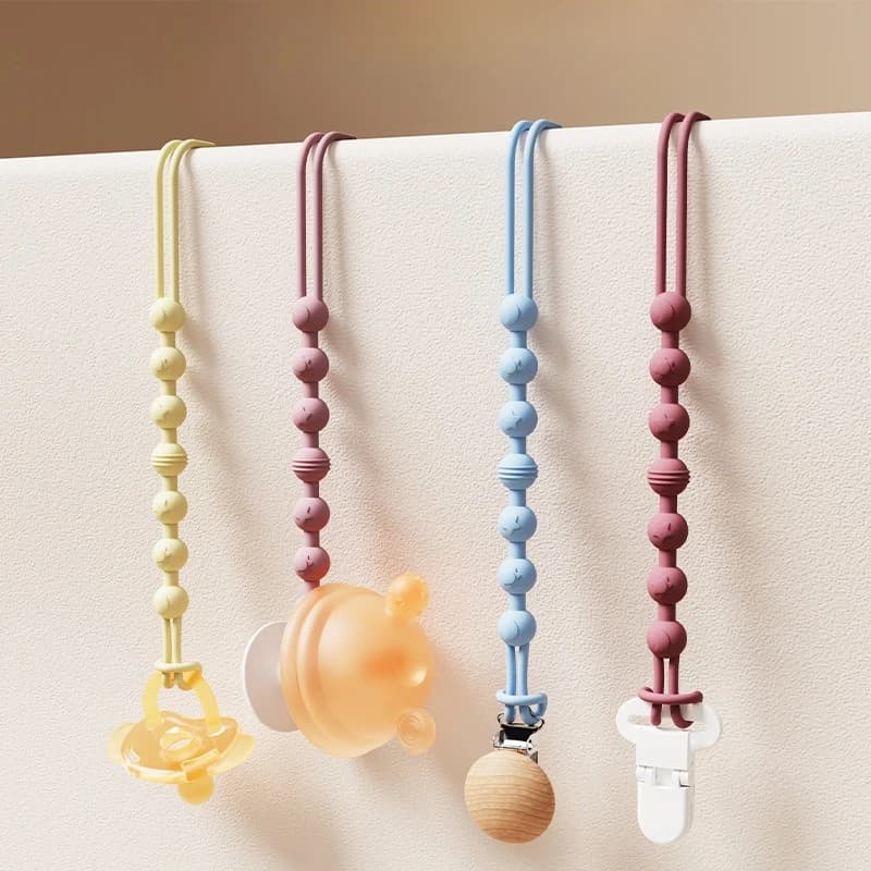 Silicone/wood Bead Pacifier Clip Dummy Chain Holder Newborn Soother Chains Nipple Holder for Babies Teething Toy Baby Care Tools