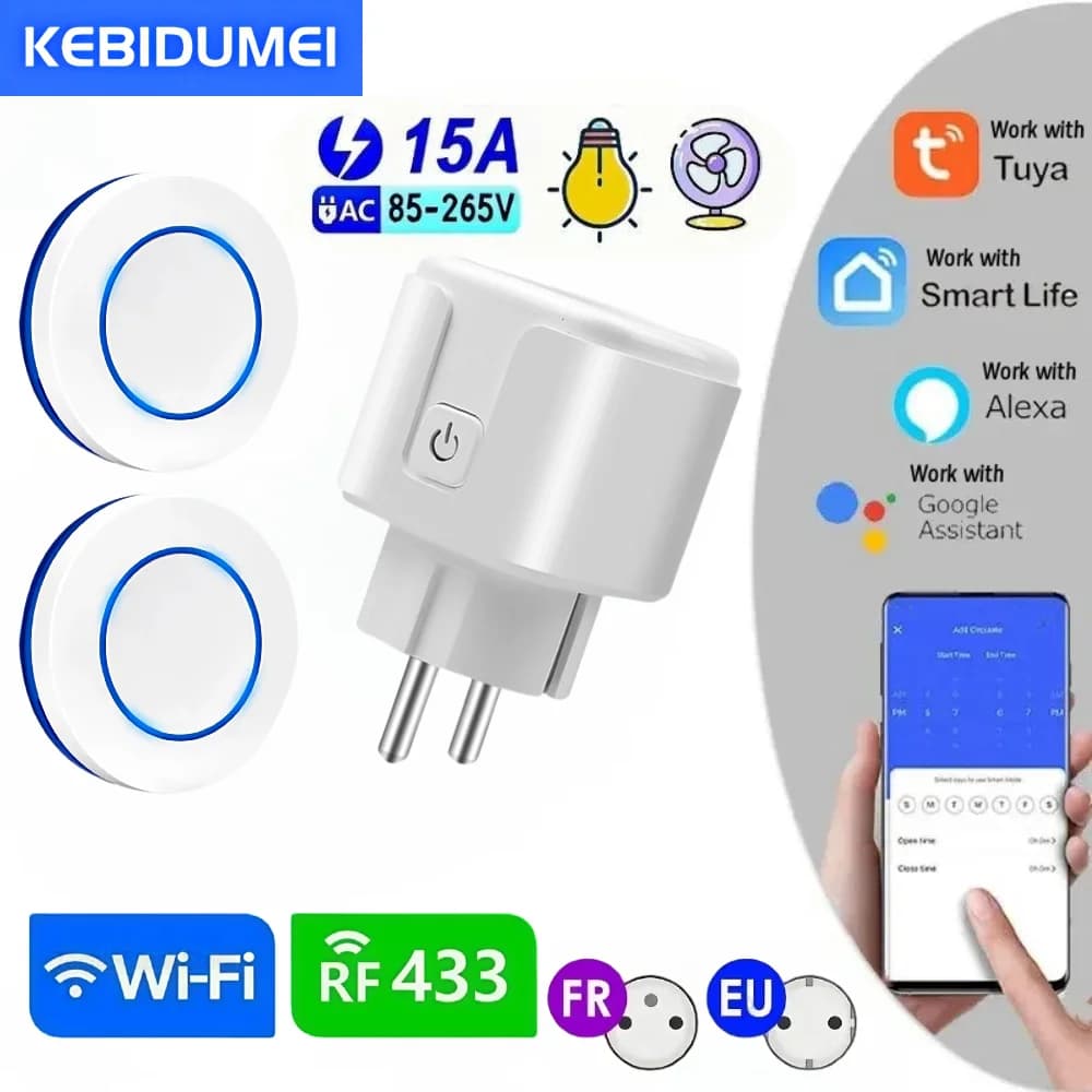 RF 220V 16A Electrical Tuya Smart Socket 433MHz Wireless Remote Control 3000W EU FR Plug for Voice Control Timer Power Monitor