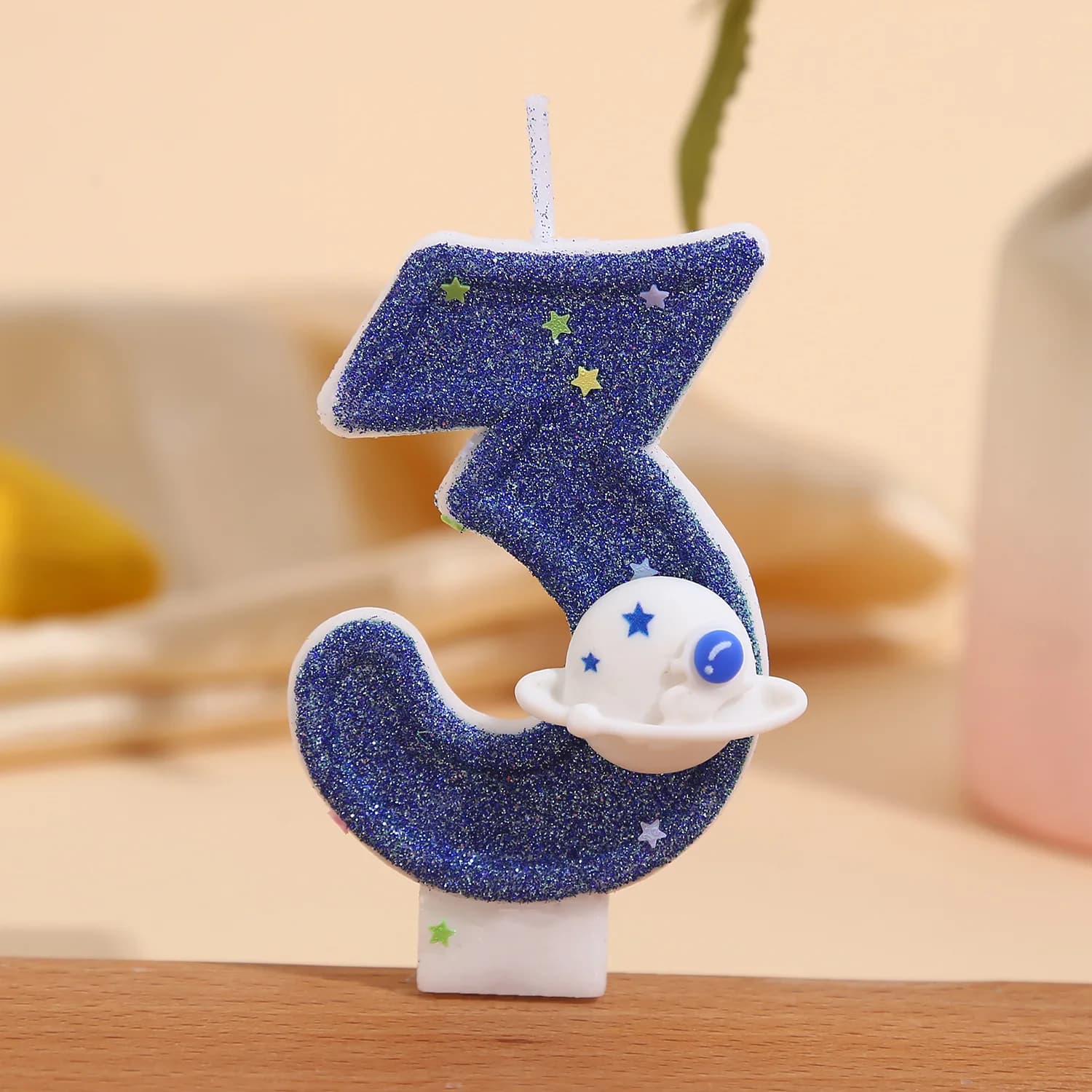 Blue Sequined Birthday Candles, Cartoon Globe Planet 0-9 Digital Candles Dessert Cake Plugin Festive Party Atmosphere Decoration