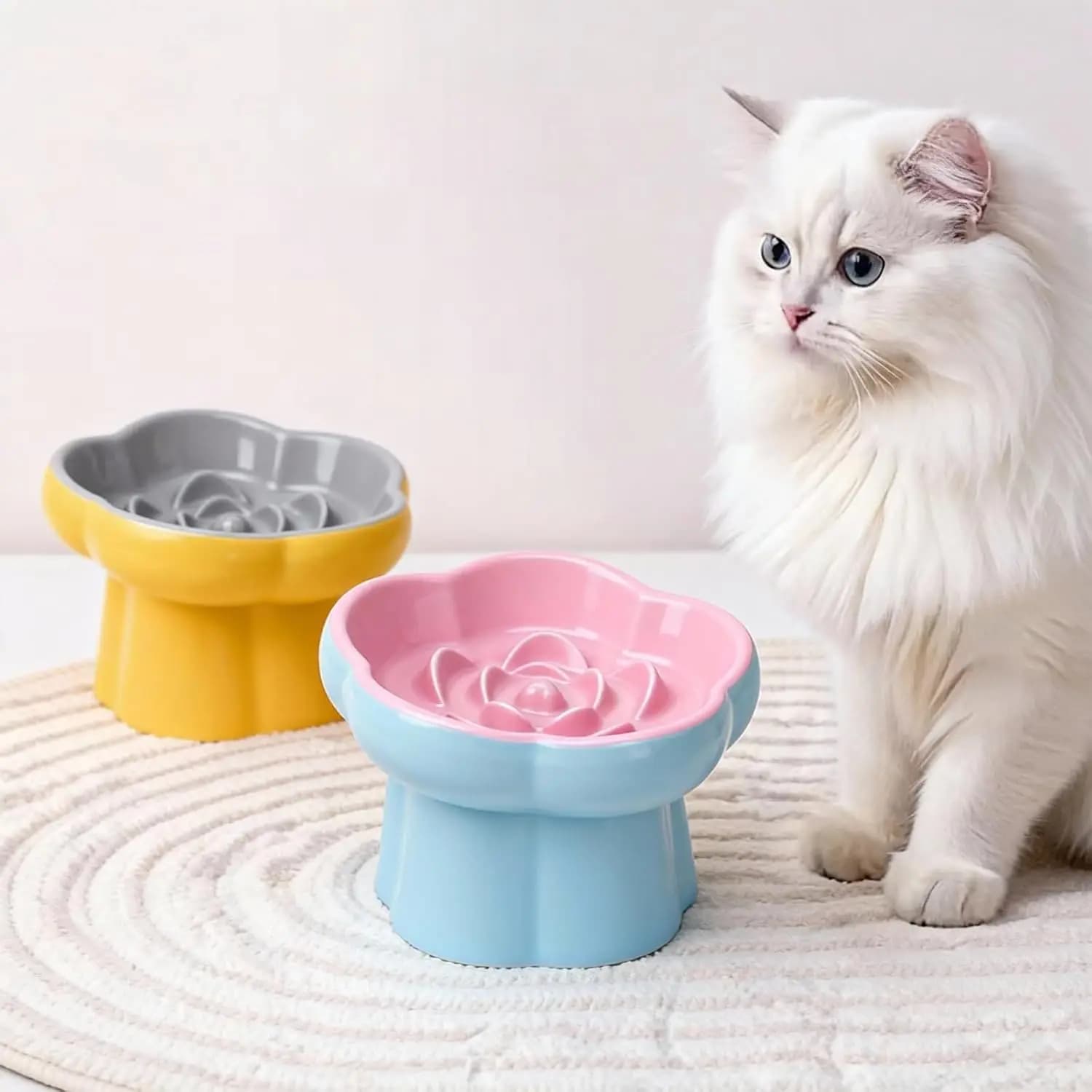 Ceramic Cat Petal Slow Food Bowl Solid Pattern Protection for Cervical Spine Treats Pet Bowl