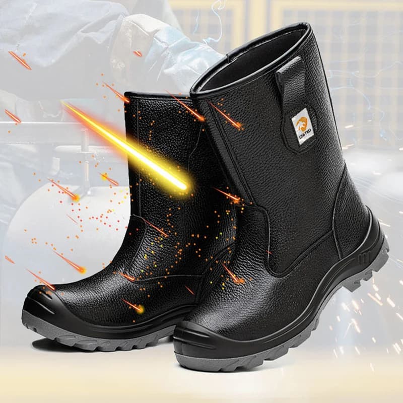 Stivali protettivi da uomo in pelle di vitello medio Scarpe con punta in acciaio Stivale di sicurezza per ingegneri Stivale da lavoro impermeabile Stivale da miniera a prova di foratura