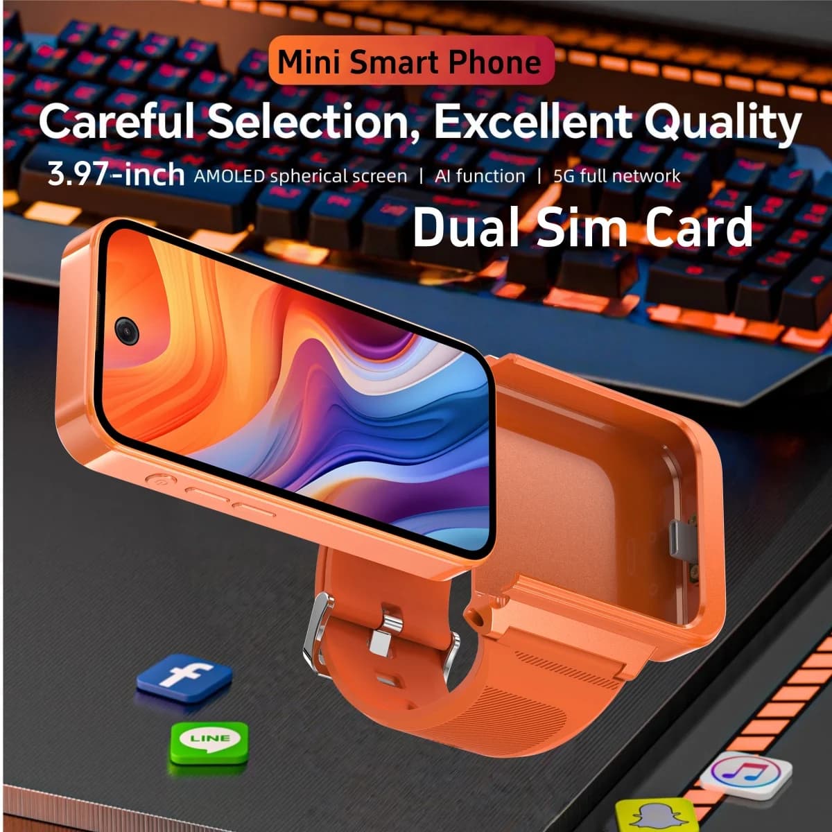 Q333 Mini Smart Watch Phone 256GB ROM Android 12.0 Unlock with Facial Recognition 2000mAh 4G LTE Type-C OTG Screen 3.97'' Smartwatch Detachable