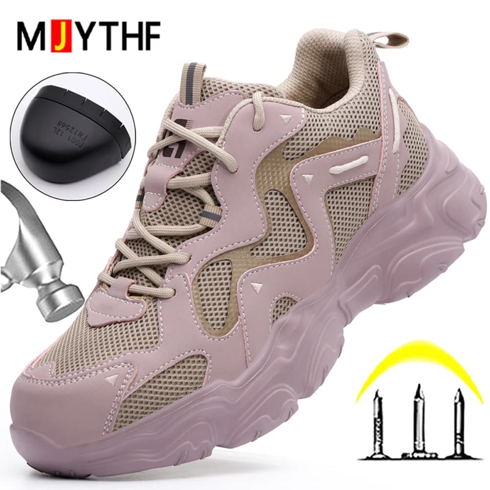Last Anti-slip Women's Anti-slip Anti-perforation Sneakers Working with Steel Toe Breathable and Comfortable Safety Shoes