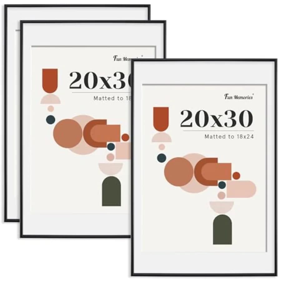 Set di 3 Cornici Moderne ad Arco in PVC Infrangibile per Foto 20x30, per Esporre Immagini 18x24 con Passepartout o 20x30 Senza Passepartout