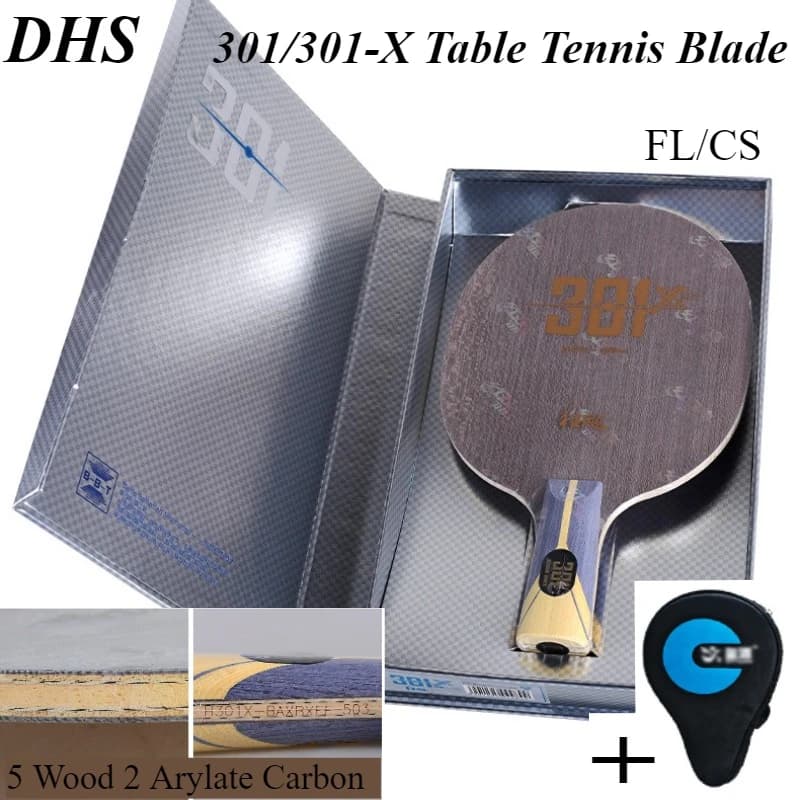 Original DHS 301/301-X 40+ Series Ping Pong Blade Professional 5 Wood 2 Arylate Carbon FL/CS Base ping pong Send raquette set