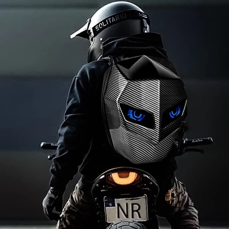 Zaino da moto NR SPARK Occhi LED Borsa da casco da cavaliere impermeabile con guscio rigido da uomo Attrezzatura da equitazione luminosa Sicurezza regalo