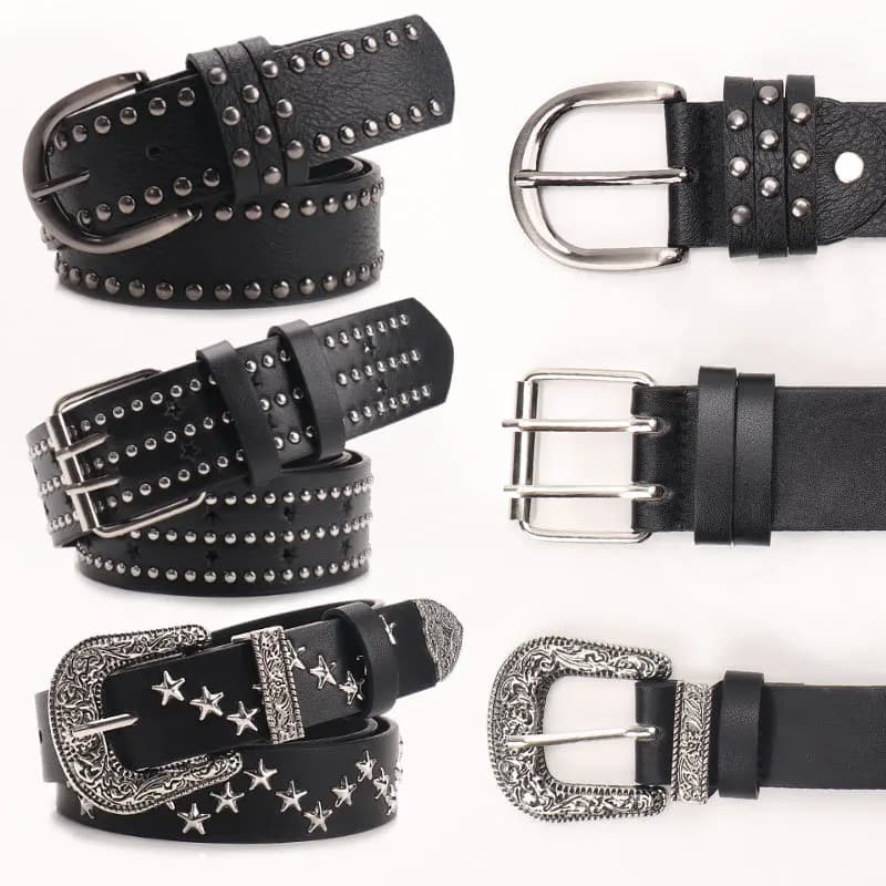 Cintura da Donna Trendy con Borchie a Forma di Stella a Cinque Punte, Stile Punk per Jeans, Moda Europea e Americana