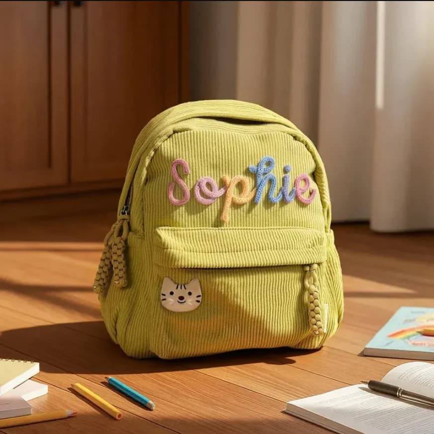 Personalized Mini Toddler Backpack: Monogrammed Corduroy Preschool Book Bag, Adorable Kid's Christmas Gift, Back to School Gift