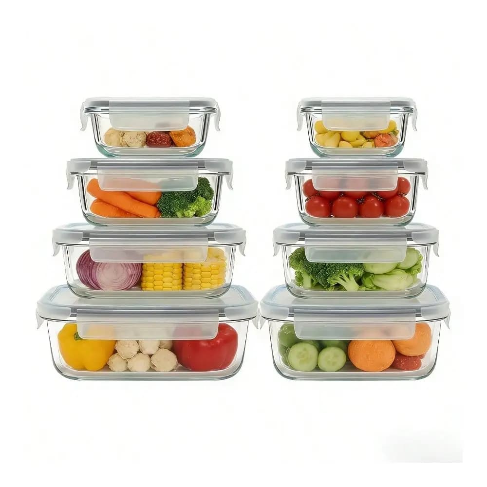 Contenitori in vetro per alimenti, design ermetico, a prova di perdite, resistente alle macchie, facile da pulire, adatti per forno a microonde, congelatore e lavastoviglie, 8 pezzi