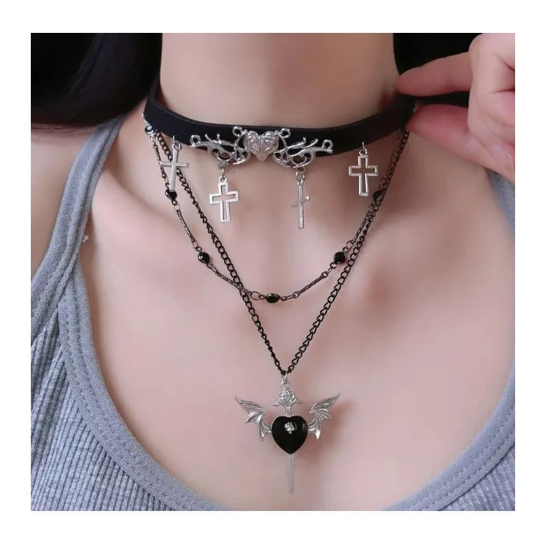 Spade Devil Wings Stacked Necklace Spice Girl Sweet Cool Subculture Punk Atmosphere Dark Tide