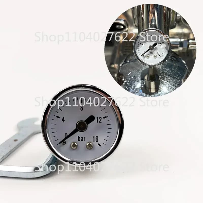 Semiautomatic coffee machine E61, preparation head, gauge, thermometer, modified accessories display