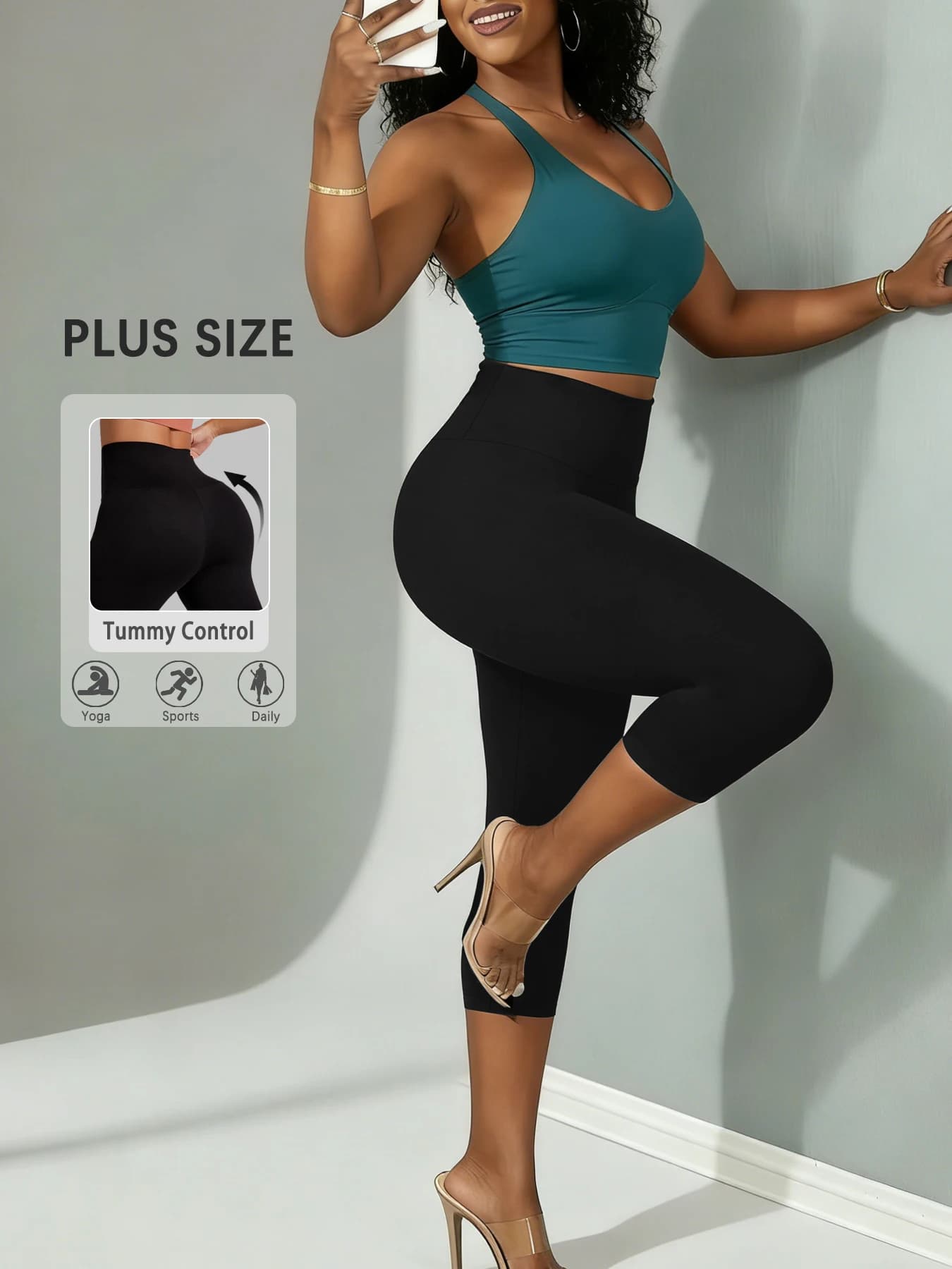 Women's strong leggings Super soft high waist yoga capri pants with belly control, non-transparent, running leggings