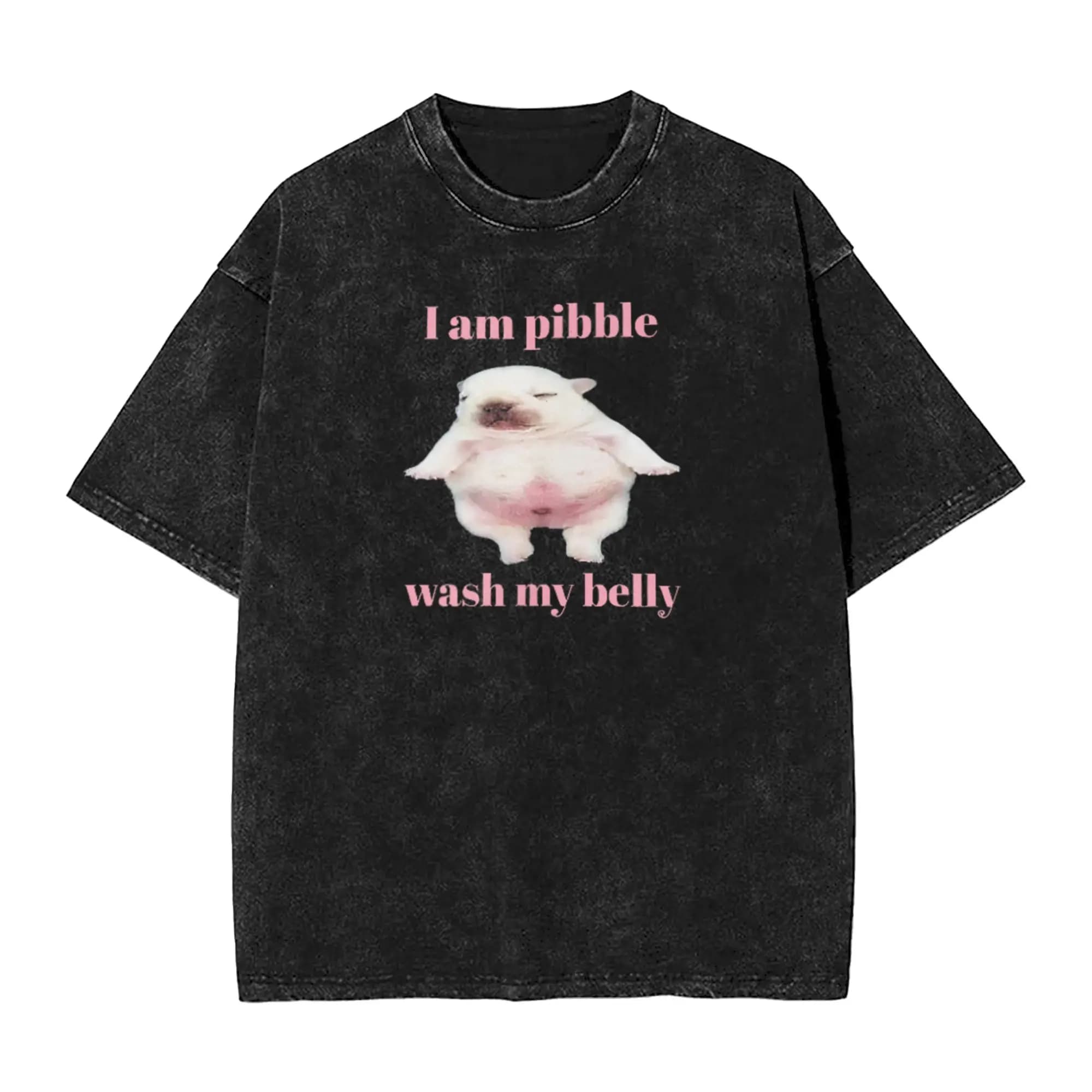 Men's I Am Pibble Wash My Belly Pibble Meme Funny Dog Brainrot T Shirts Tops Beach Short Sleeve T Shirt Crew Neck Tee Shirt