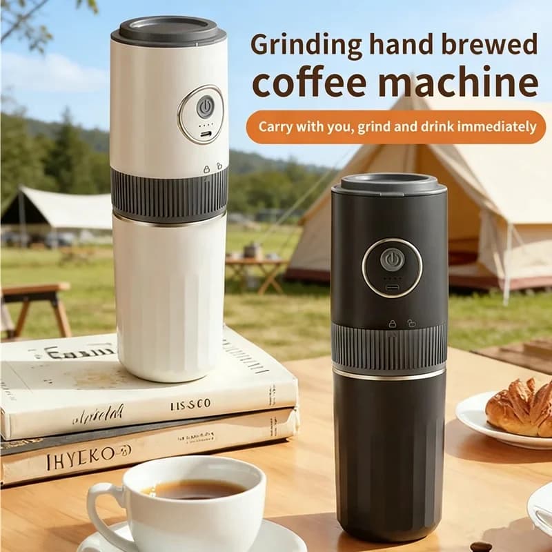 Portable Wireless Outdoor Camping Coffee Machine 2-in-1 Bean Grinder Hand Brewer - Compact Espresso Maker for Camping