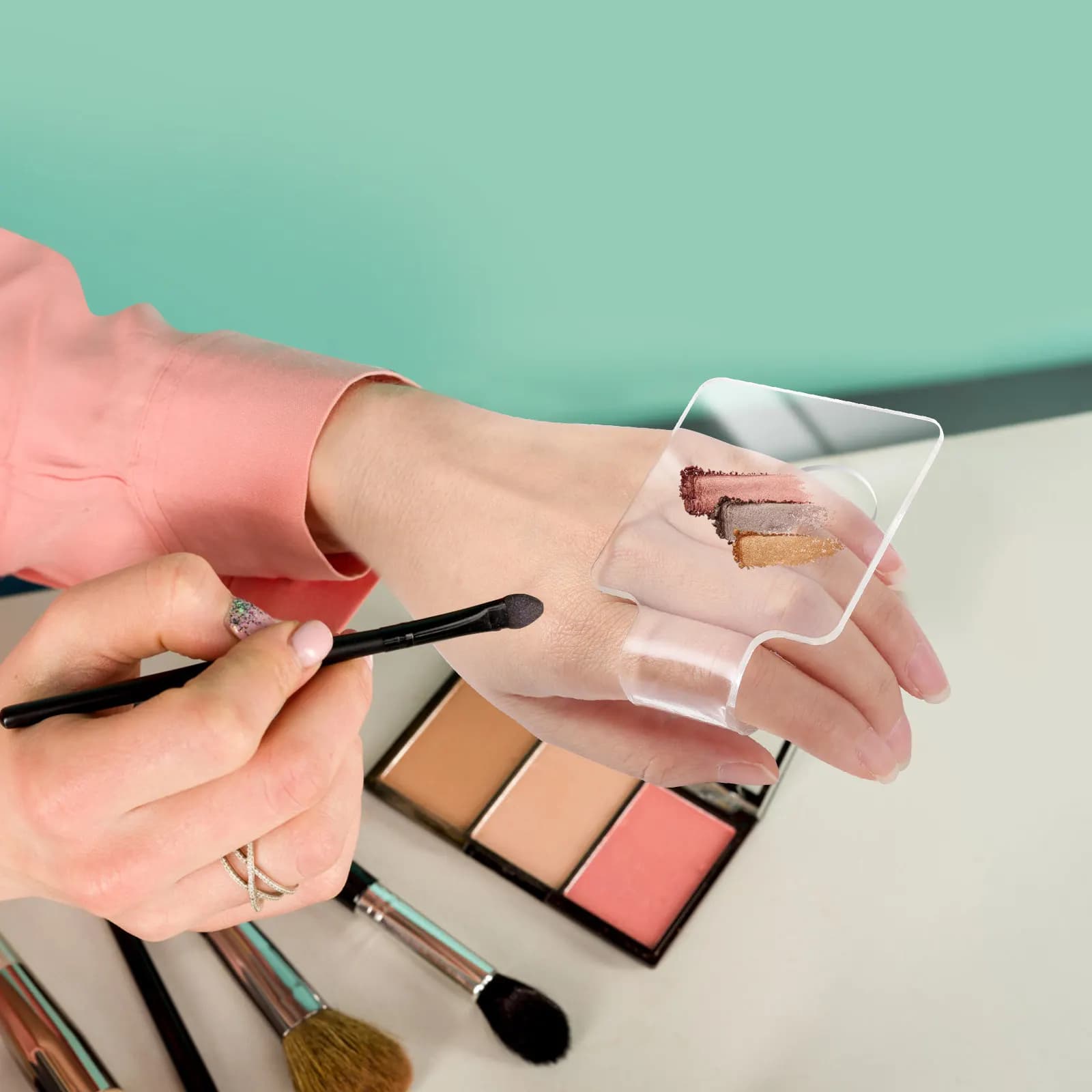 Set di 3 Palette Portatili in Acrilico Trasparente per Miscelare il Trucco, Vassoio Manuale per Correttore, Rossetto e Strumenti per Nail Art