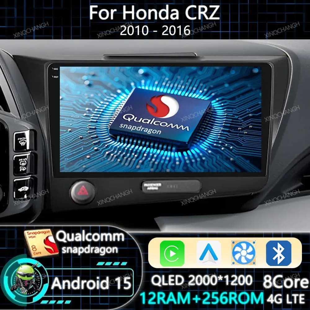 Android 15 Autoradio Per Honda CRZ CR-Z 2010 - 2016 QLED Lettore Video Stereo Multimediale 4G LTE 5G WIFI 2DIN BT Carplay Auto GPS