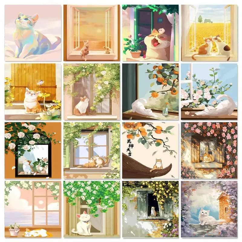 GATYZTORY 40x50cm cornice gatto pittura con i numeri per adulti Cartoon Oil Picture dipinto a mano fai da te su tela Home Wall Art