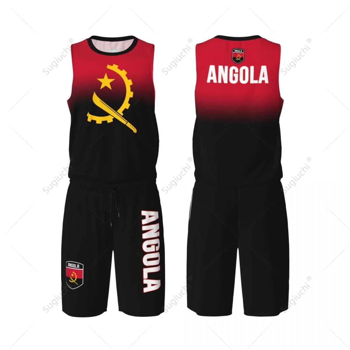 Maglia da basket da uomo con bandiera dell'Angola, set camicia e pantaloni in rete, senza maniche, esclusivo squadra, nome personalizzato, Nunber, unisex