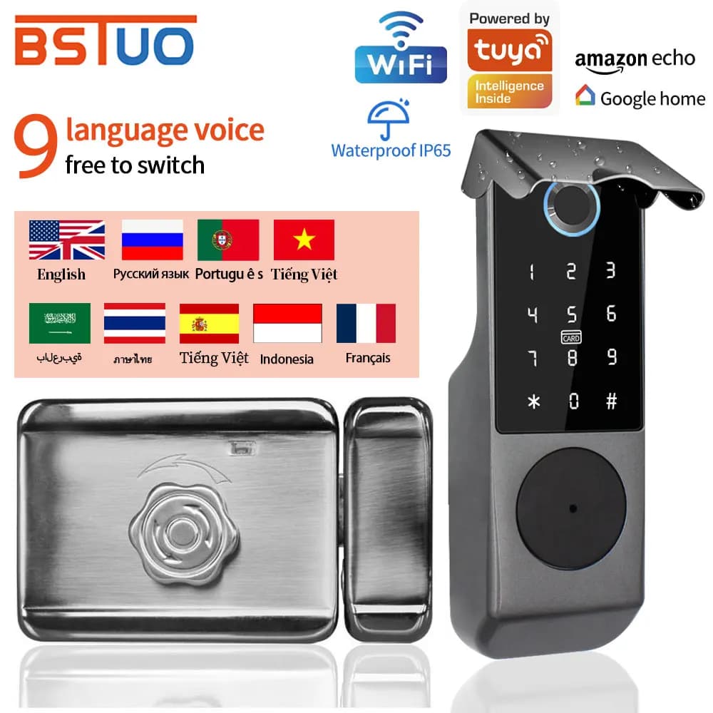 TUYA WIFI Smart Door Lock Blocco impronte digitali Scheda IC Password NFC APP Chiave Sblocco Serratura elettronica antipioggia per appartamento cortile